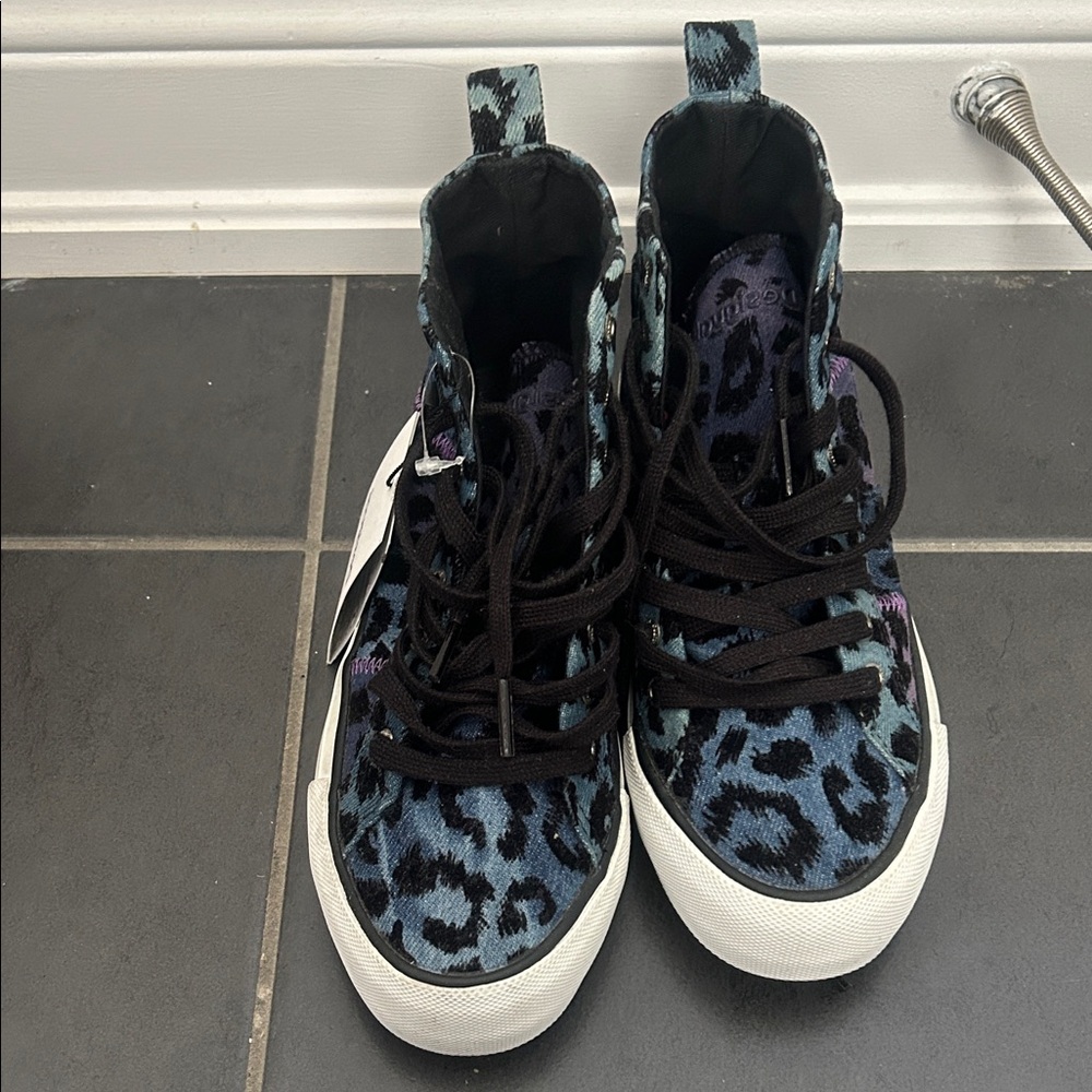 Desigual Blue and Black Leopard Print High-Top Sneakers